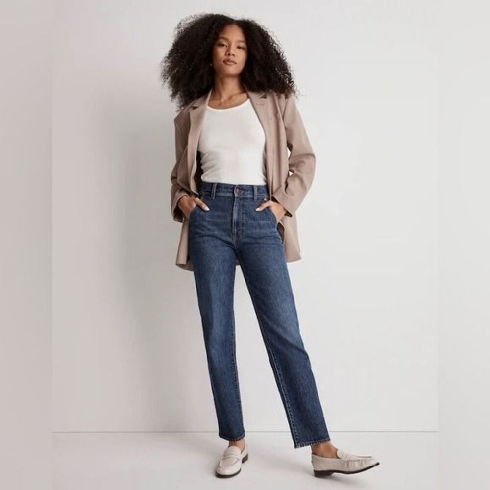 Madewell Perfect Vintage Straight 90s Relaxed Ankle Dark Jeans Cotton Hemp 28